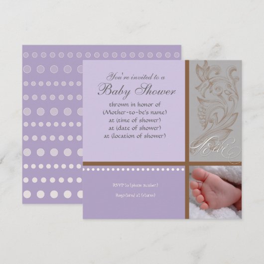Bébé Modern Swirl n Dot - Baby Girl Shower Uitnodi Kaart (Voorkant / Achterkant)