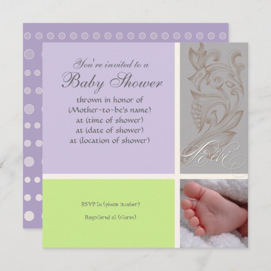 Bébé Modern Swirl n Dot - Baby Girl Shower Uitnodi Kaart (Voorkant / Achterkant)