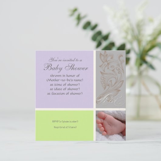 Bébé Modern Swirl n Dot - Baby Girl Shower Uitnodi Kaart (Staand voorkant)