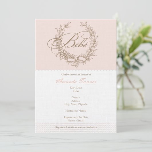 Bebe - Roze uitnodiging van het Franse Baby shower (Staand voorkant)