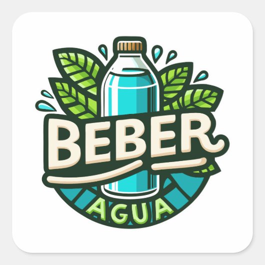 Beber agua vierkante sticker (Voorkant)