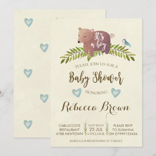 beboste beer van baby shower kaart (Voorkant / Achterkant)