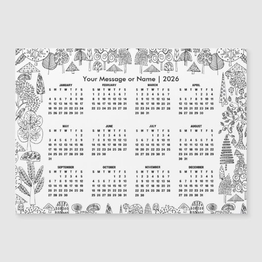 Beboste bomen 2026 kalender gepersonaliseerde magn (Voorkant)