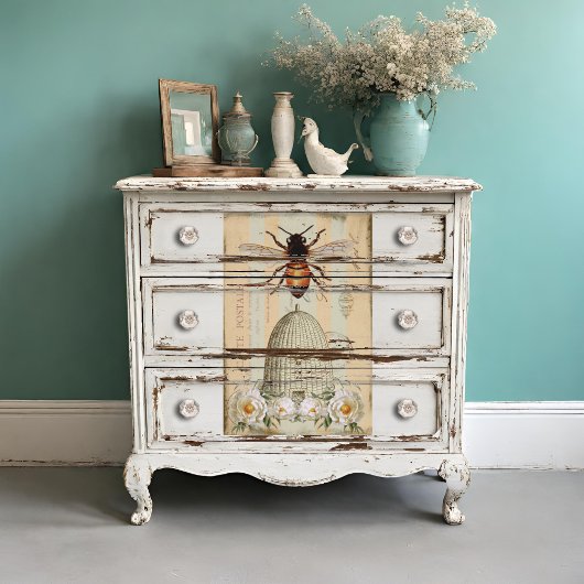 Bec d'Abeille Bee Skep Antiek Post Kaart Decoupage Tissuepapier