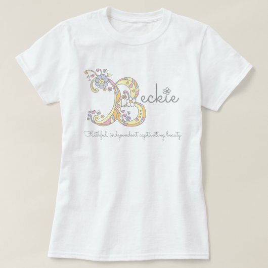 Beckie girl B naam betekent monogram t-shirt (Design voorkant)