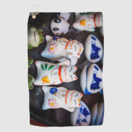 Beckoning cat figines golfhanddoek