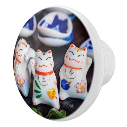 Beckoning cat figines keramische knop (Rechts)