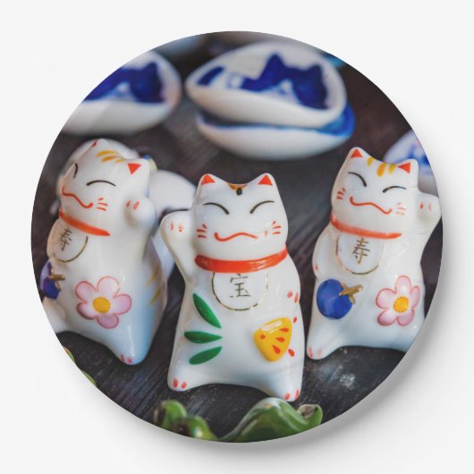 Beckoning cat figines papieren bordje (Voorkant)