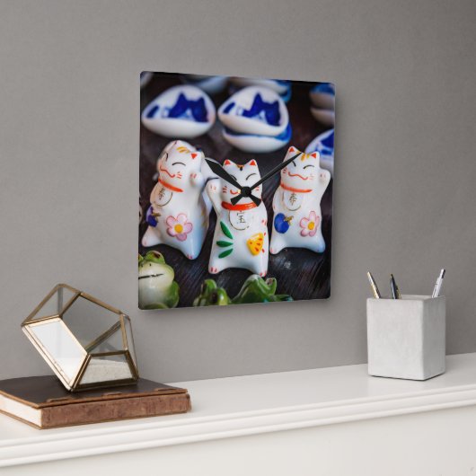 Beckoning cat figines vierkante klok (Kantoor)