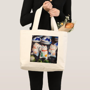 Beckoning cat figuurt grote canvas tas