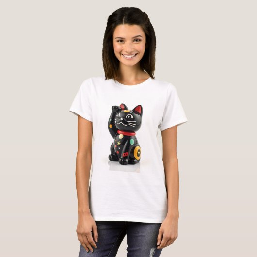 beckoning cat: Japanese-Inspired Art T-shirt (Voorkant volledig)