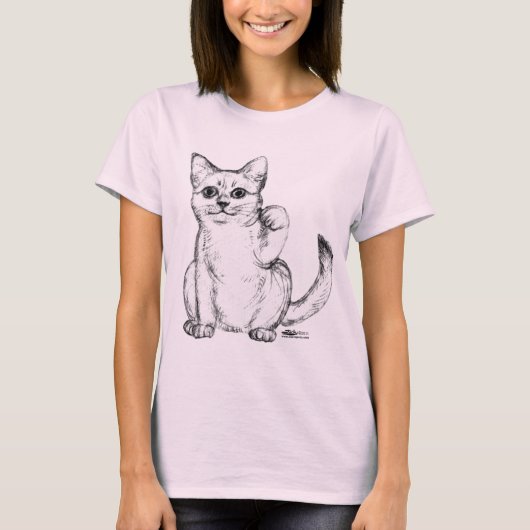 Beckoning Kitty Cat Maneki Neko T-shirt (Voorkant)
