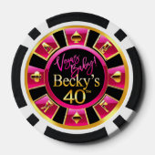 Becky's 40th bday fuchsia zwarte pokerchip (Achterkant)