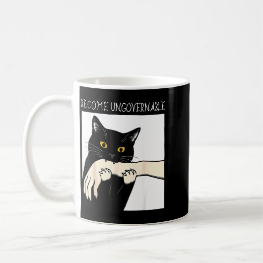 Become Ungovernable - Black Cat Biting Hand Funny  Koffiemok (Links)