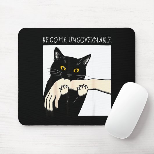 Become Ungovernable - Black Cat Biting Hand Funny Muismat (Met muis)