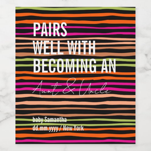 Becoming Aunt Uncle New Mom Dad Pregnancy Wijn Etiket (Enkel label)