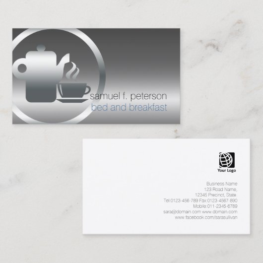 Bed and Breakfast Chrome Koffie Pot Cup Icon Eten Visitekaartje (Voorkant / Achterkant)