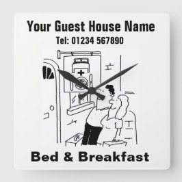 Bed & Breakfast Cartoon Vierkante Klok
