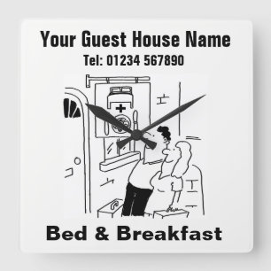 Bed & Breakfast Cartoon Vierkante Klok