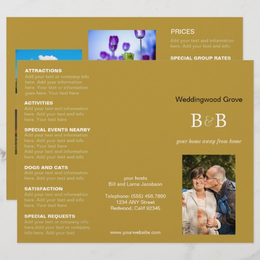 Bed & Breakfast Gold 🏡 Trifold Adverteren (Voorkant / Achterkant)