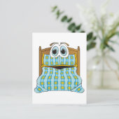 Bed Cartoon blauw en goud Briefkaart (Staand voorkant)
