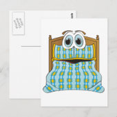 Bed Cartoon blauw en goud Briefkaart (Voorkant / Achterkant)