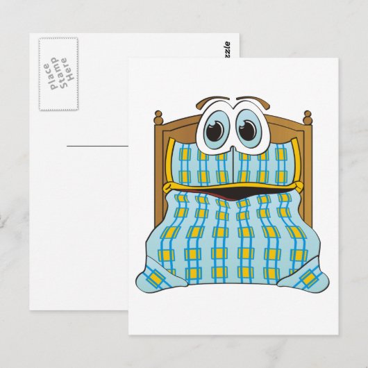Bed Cartoon blauw en goud Briefkaart (Voorkant / Achterkant)