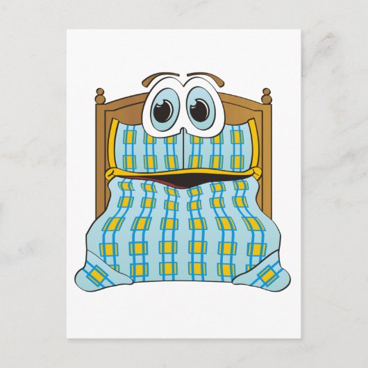 Bed Cartoon blauw en goud Briefkaart (Voorkant)