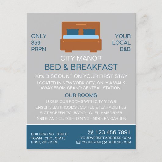 Bed Logo, Bed & Ontbijt de Accommodatie Advert Flyer (Voorkant)