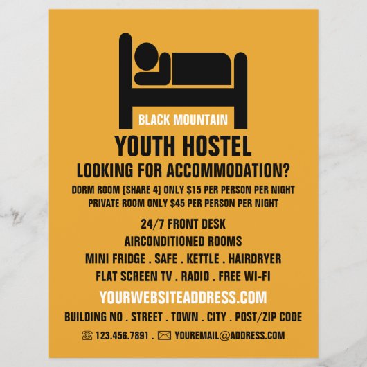 Bed Logo, Hostel Accommodatie Adverteren Flyer (Voorkant)