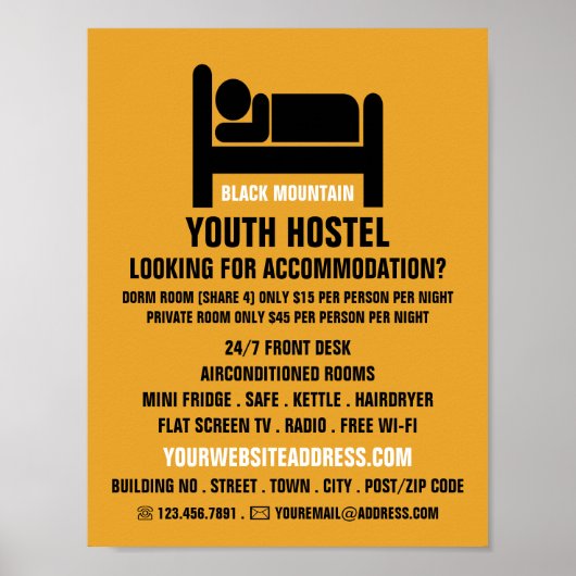 Bed Logo, Hostel Accommodatie Adverteren Poster (Voorkant)