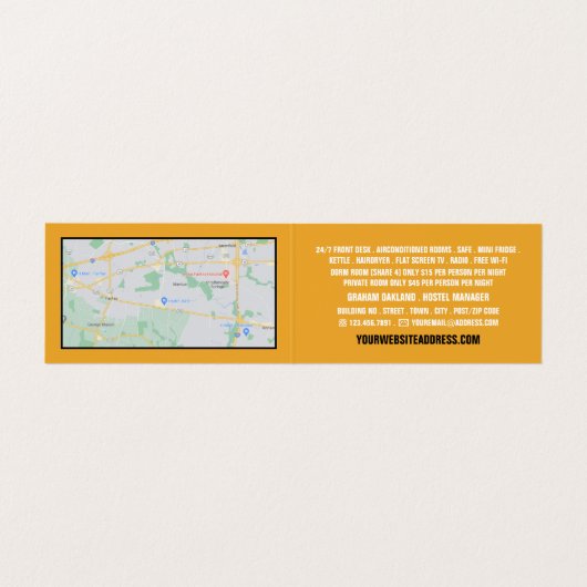 Bed Logo, Hostel Accommodatie Gedetailleerd Visitekaartje (Binnenkant ongevouwen)