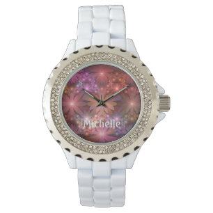 Bed van bloemen Colorful Abstract Fractal Name Horloge