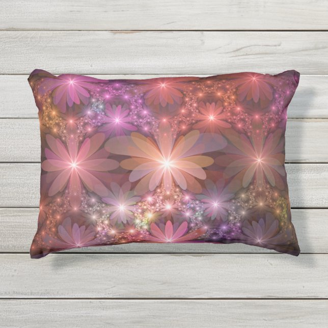 Bed van bloemen kleurrijke, dunne Abstracte fracta Buitenkussen (Voorkant)