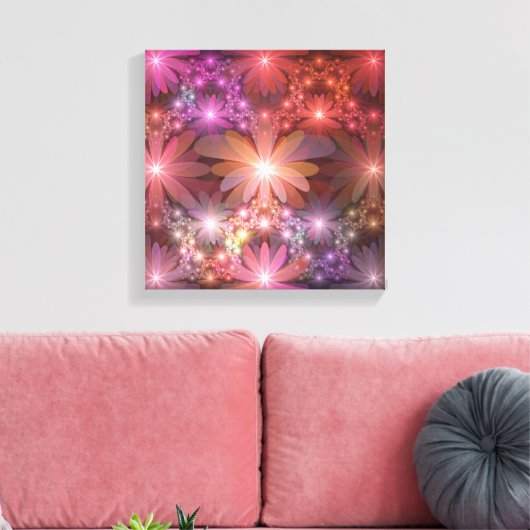 Bed van bloemen kleurrijke, dunne Abstracte fracta Canvas Afdruk (Insitu (Woonkamer))