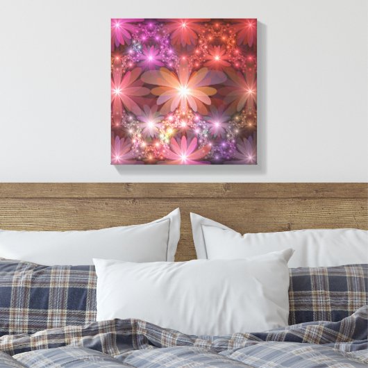 Bed van bloemen kleurrijke, dunne Abstracte fracta Canvas Afdruk (Insitu (Slaapkamer))