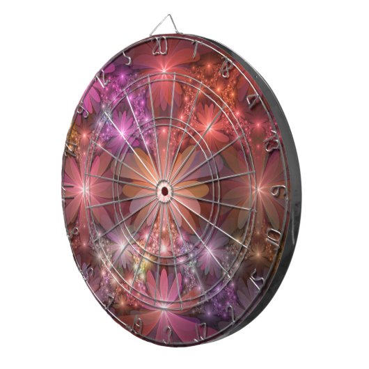 Bed van bloemen kleurrijke, dunne Abstracte fracta Dartbord (Voorkant Rechts)