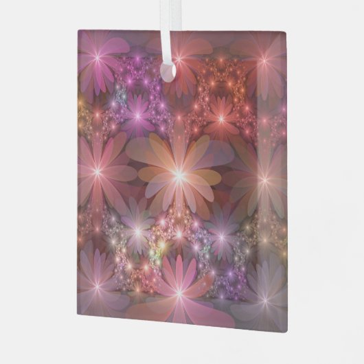 Bed van bloemen kleurrijke, dunne Abstracte fracta Glas Ornament (Voorkant links)