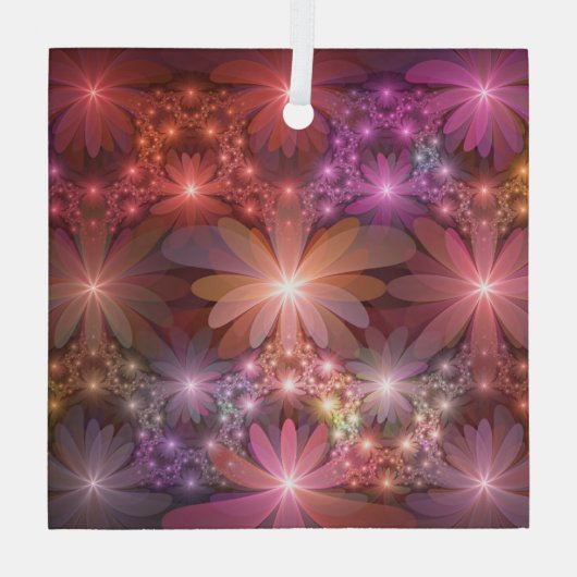 Bed van bloemen kleurrijke, dunne Abstracte fracta Glas Ornament (Achterkant)