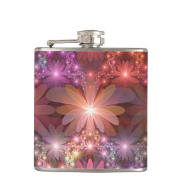 Bed van bloemen kleurrijke, dunne Abstracte fracta Heupfles