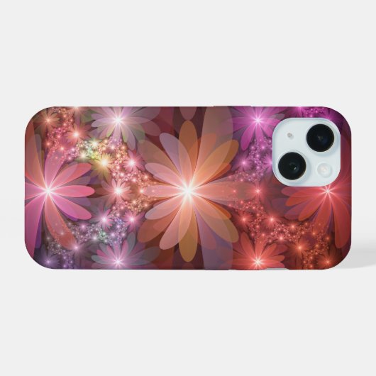 Bed van bloemen kleurrijke, dunne Abstracte fracta iPhone 15 Case (Achterkant horizontaal)