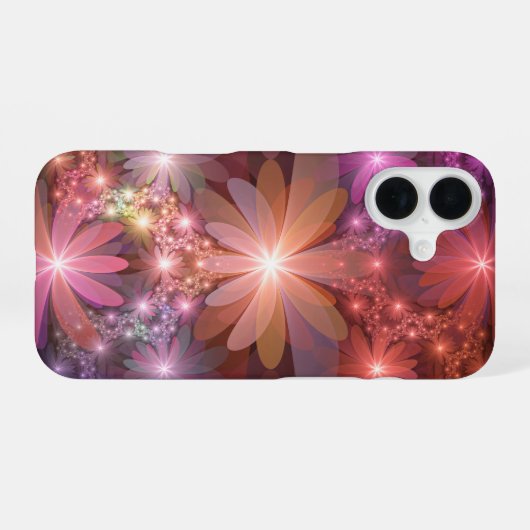 Bed van bloemen kleurrijke, dunne Abstracte fracta iPhone 16 Hoesje (Achterkant horizontaal)