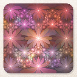 Bed van bloemen kleurrijke, dunne Abstracte fracta Kartonnen Onderzetters