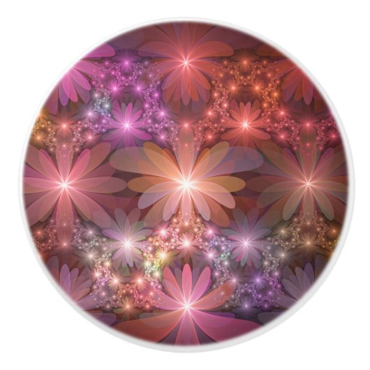 Bed van bloemen kleurrijke, dunne Abstracte fracta Keramische Knop (Voorkant)