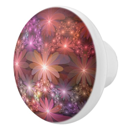 Bed van bloemen kleurrijke, dunne Abstracte fracta Keramische Knop (Rechts)