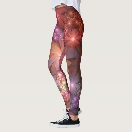 Bed van bloemen kleurrijke, dunne Abstracte fracta Leggings (Links)