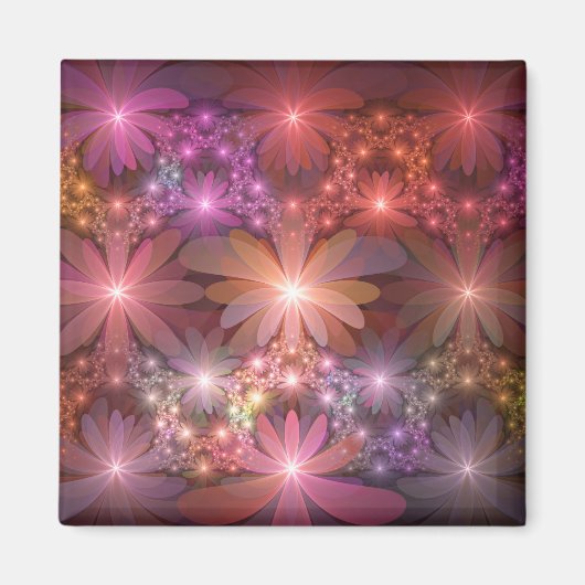 Bed van bloemen kleurrijke, dunne Abstracte fracta Magneet (Voorkant)