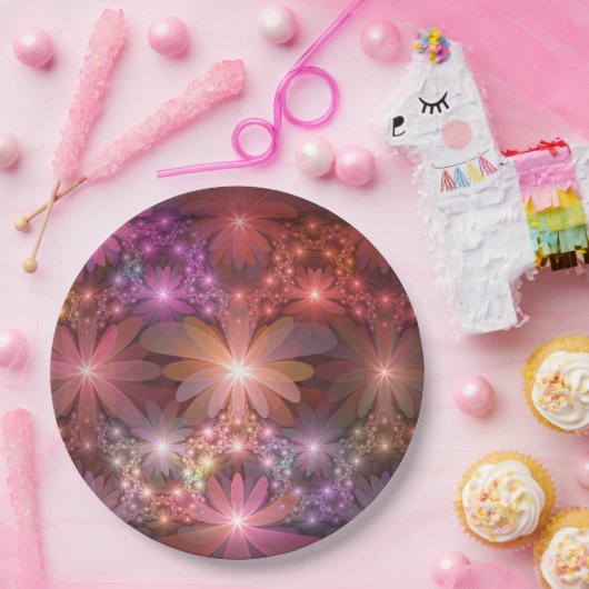 Bed van bloemen kleurrijke, dunne Abstracte fracta Papieren Bordje (Feest)