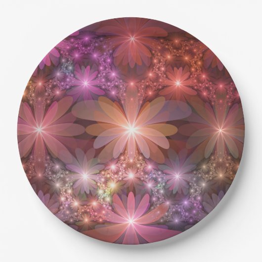 Bed van bloemen kleurrijke, dunne Abstracte fracta Papieren Bordje (Voorkant)