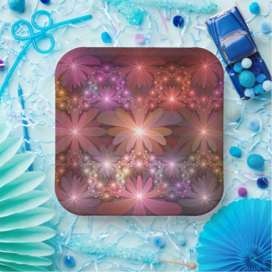 Bed van bloemen kleurrijke, dunne Abstracte fracta Papieren Bordje (Feest)